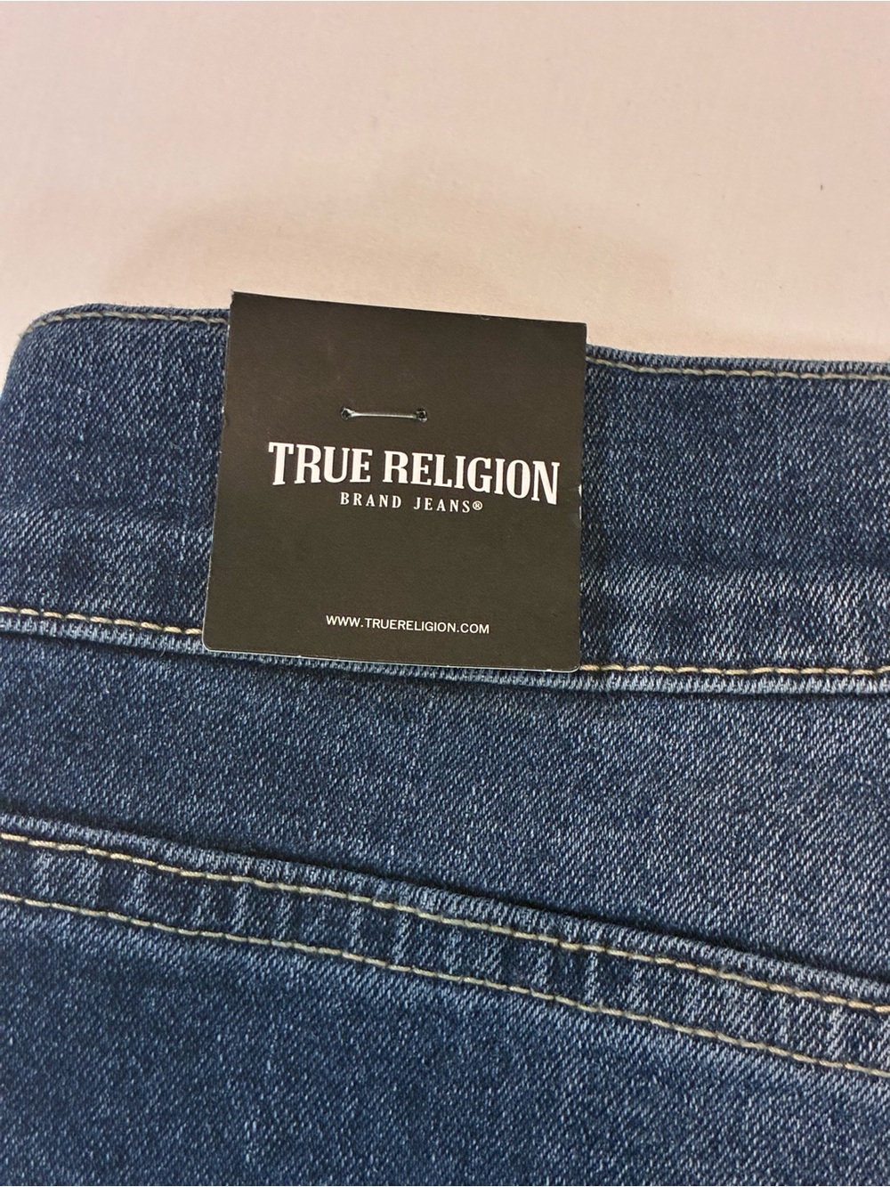 True Religion Men's Dark Blue Denim Jeans with Blue Logo Patches - Picture 9 of 11
